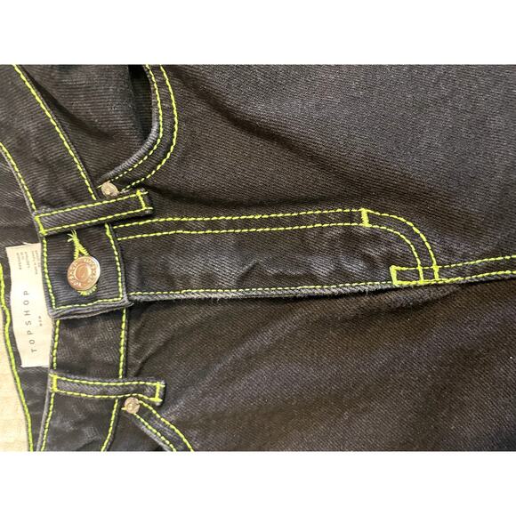 Topshop Mom Black W/ Bright Green Threading High Waisted Straight Leg Jean Sz 25 - Picture 9 of 11